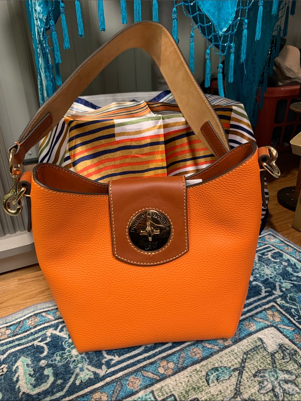 Dooney & Bourke turn lock leather NEW qvc orange shoulder bag